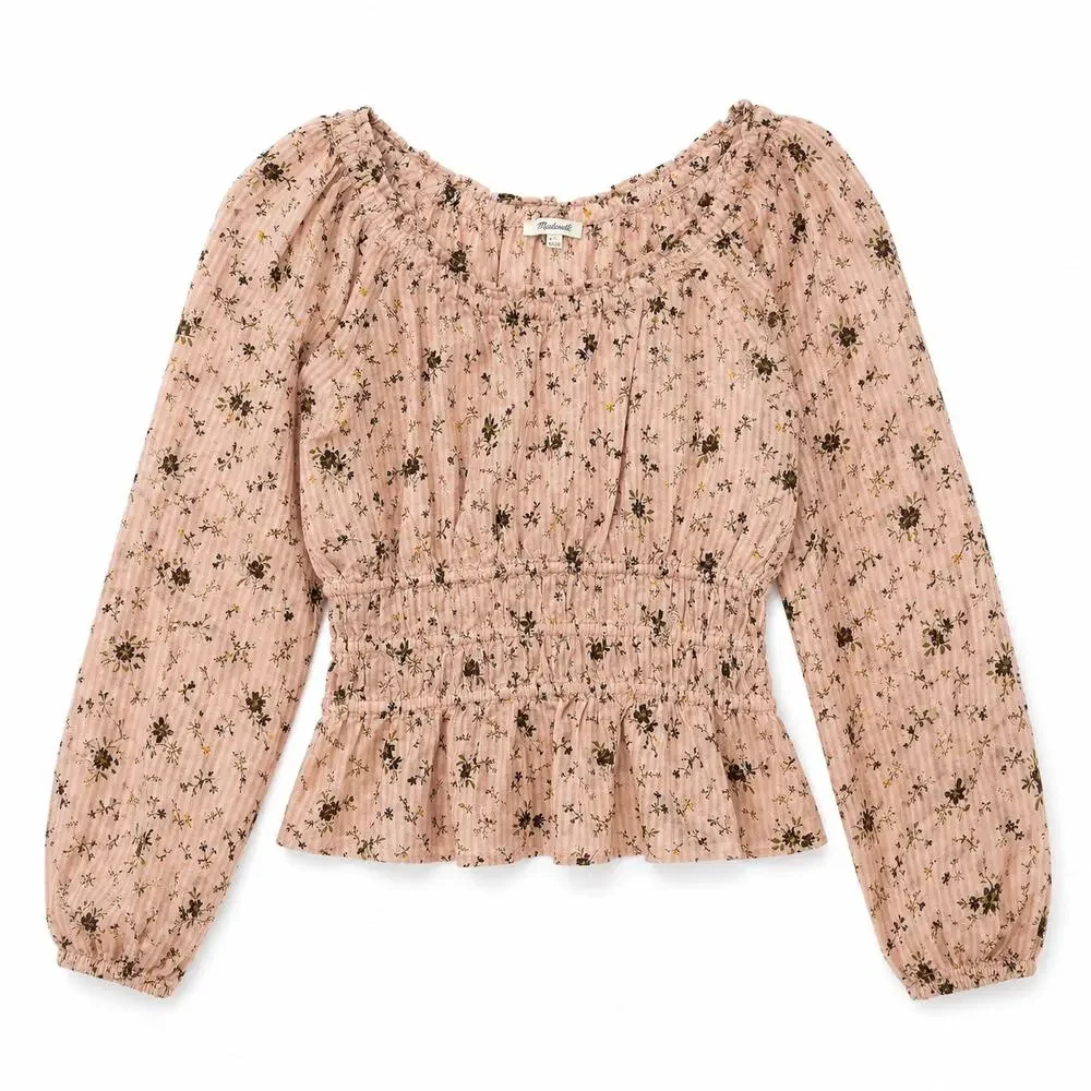 Madewell cottagecore boho square neck long puff sleeve pink floral top. Women S